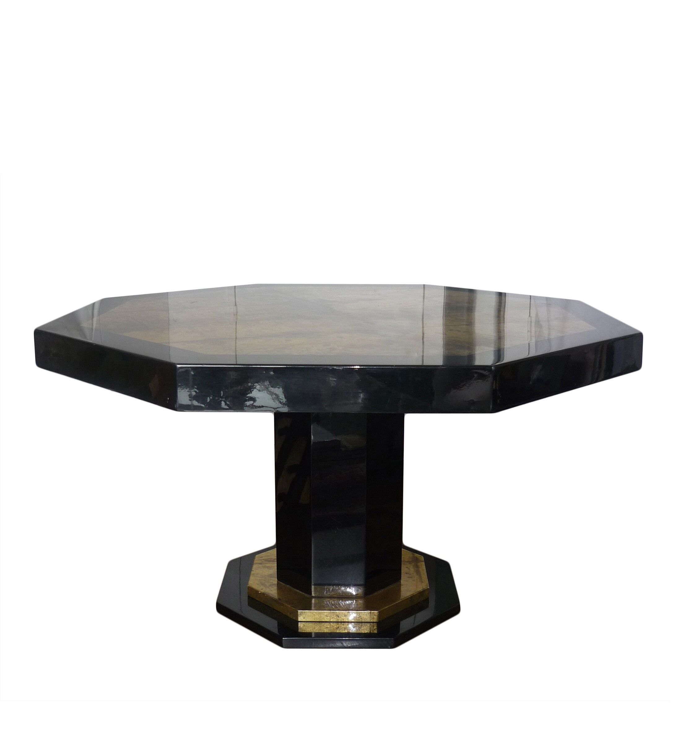 Dining room table in black lacquered hexagonal shape