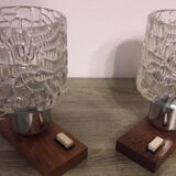 Pair of glass and wood bedside lamps