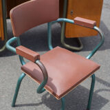 School teacher's chair in imitation leather and tubular metal