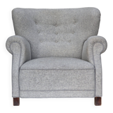 1950s, Danish relax chair by Fritz Hansen, model 1518, grey furniture wool.
