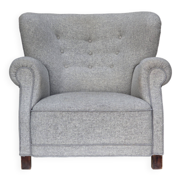 Fauteuil relax danois des années 1950 par Fritz Hansen, modèle 1518, laine d'ameublement grise.