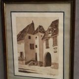 Ink wash late 19th early 20th signed g. neighbor titled the abbey