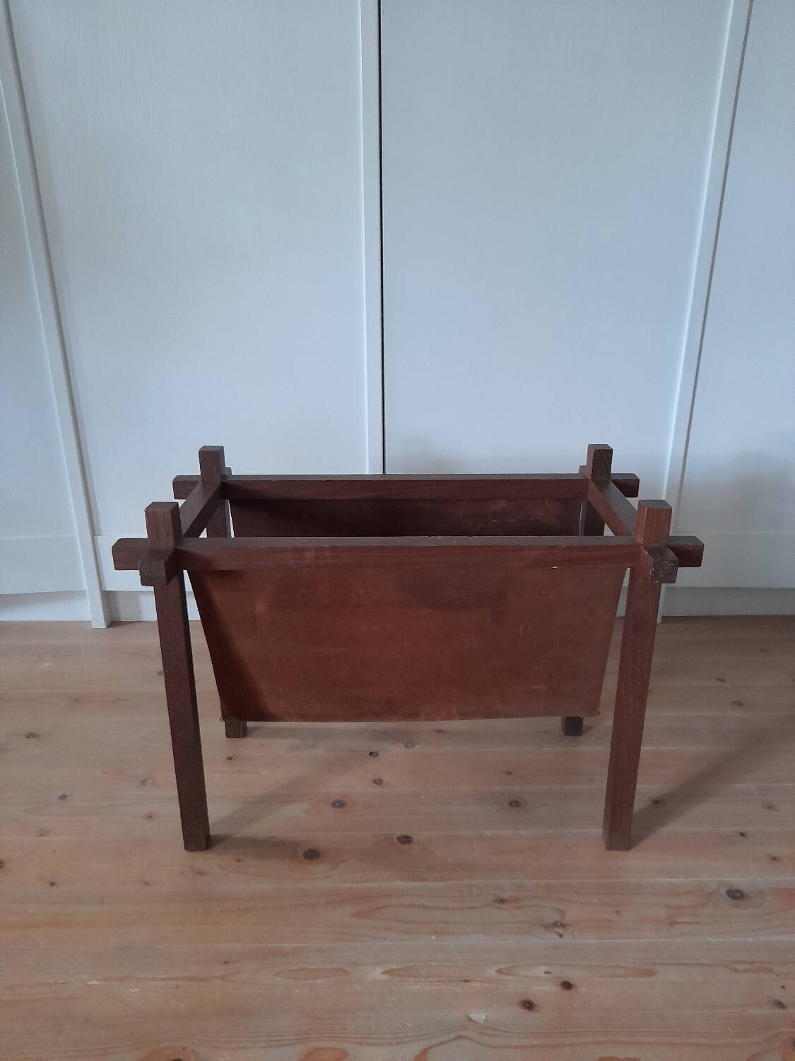Danish Skjøde Skjern teak and suede magazine rack