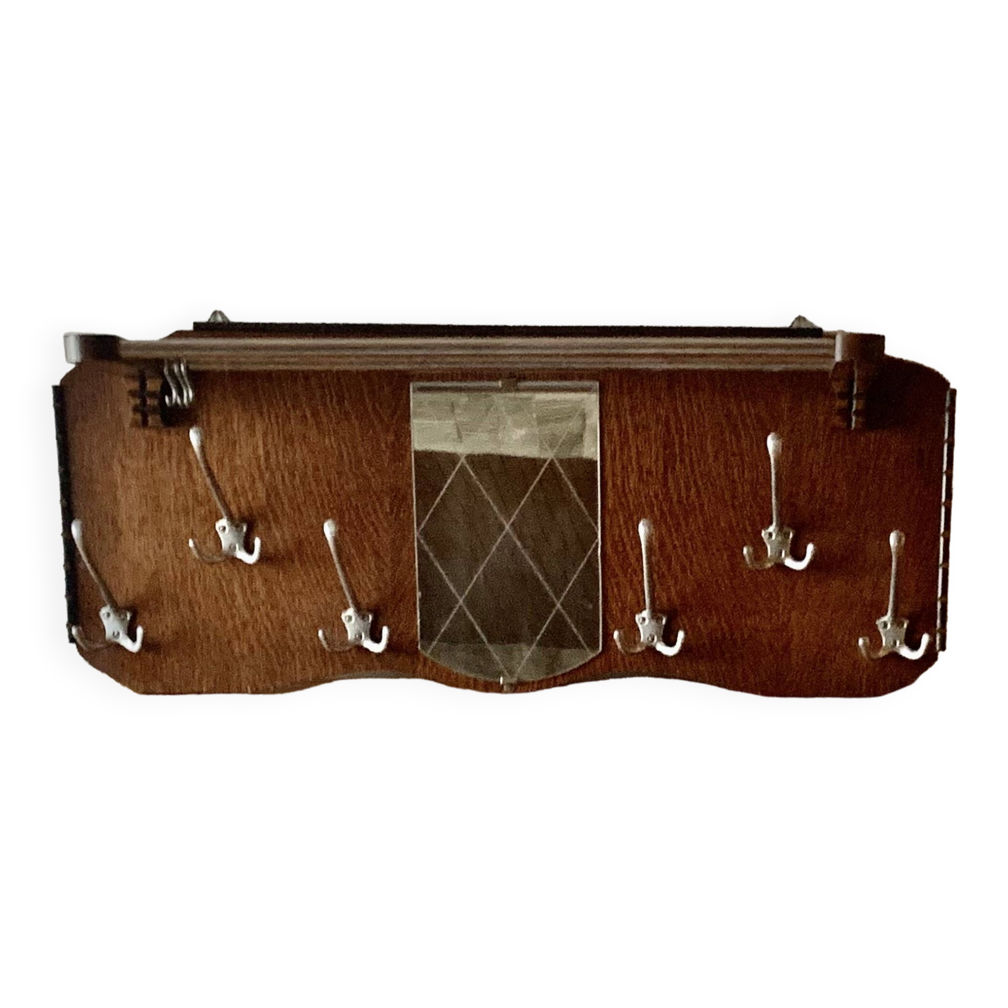 Ancien grand portemanteau en bois avec miroir et porte-chapeau