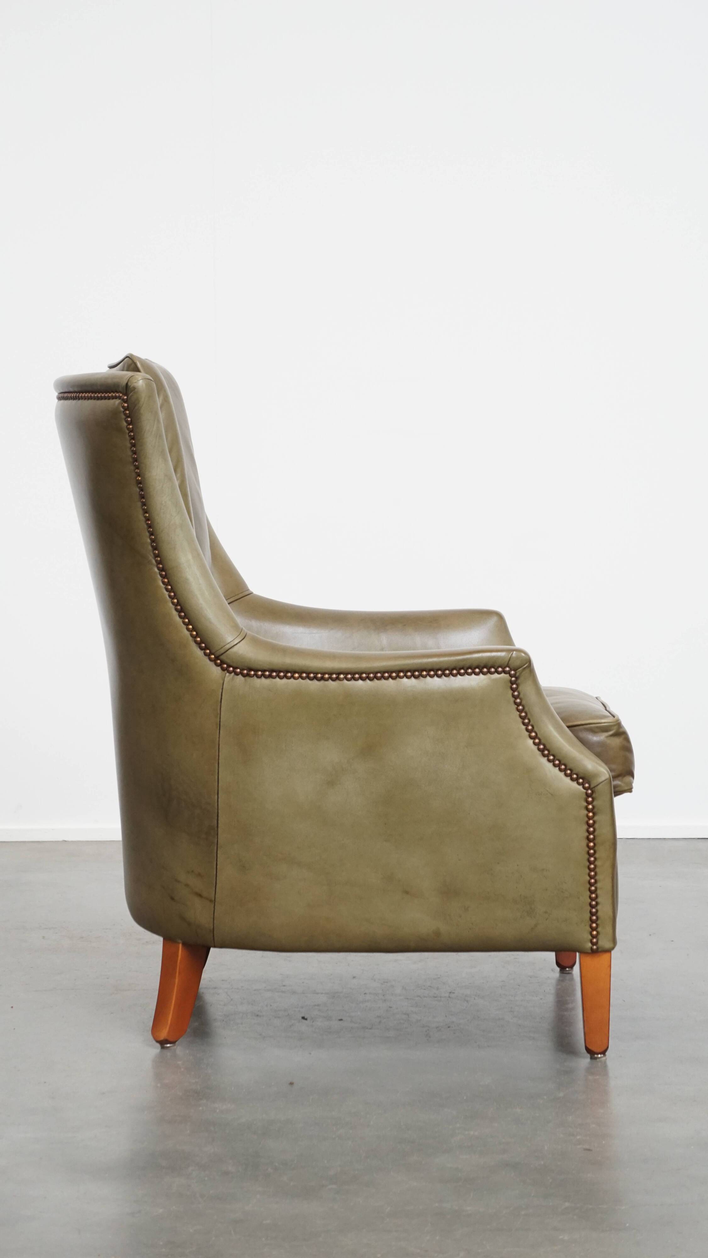 Olive Green Cowhide Leather Armchair