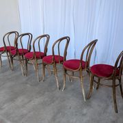 Set of 6 Vintage Bentwood Dining Chairs Set: 1970s , Red Uphols