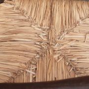 4 chaises brutalistes en bois tourné et paille