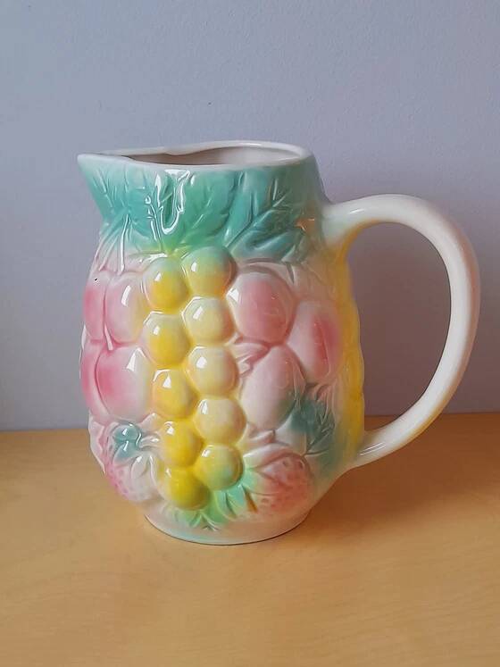 1960s fruit slipware jug