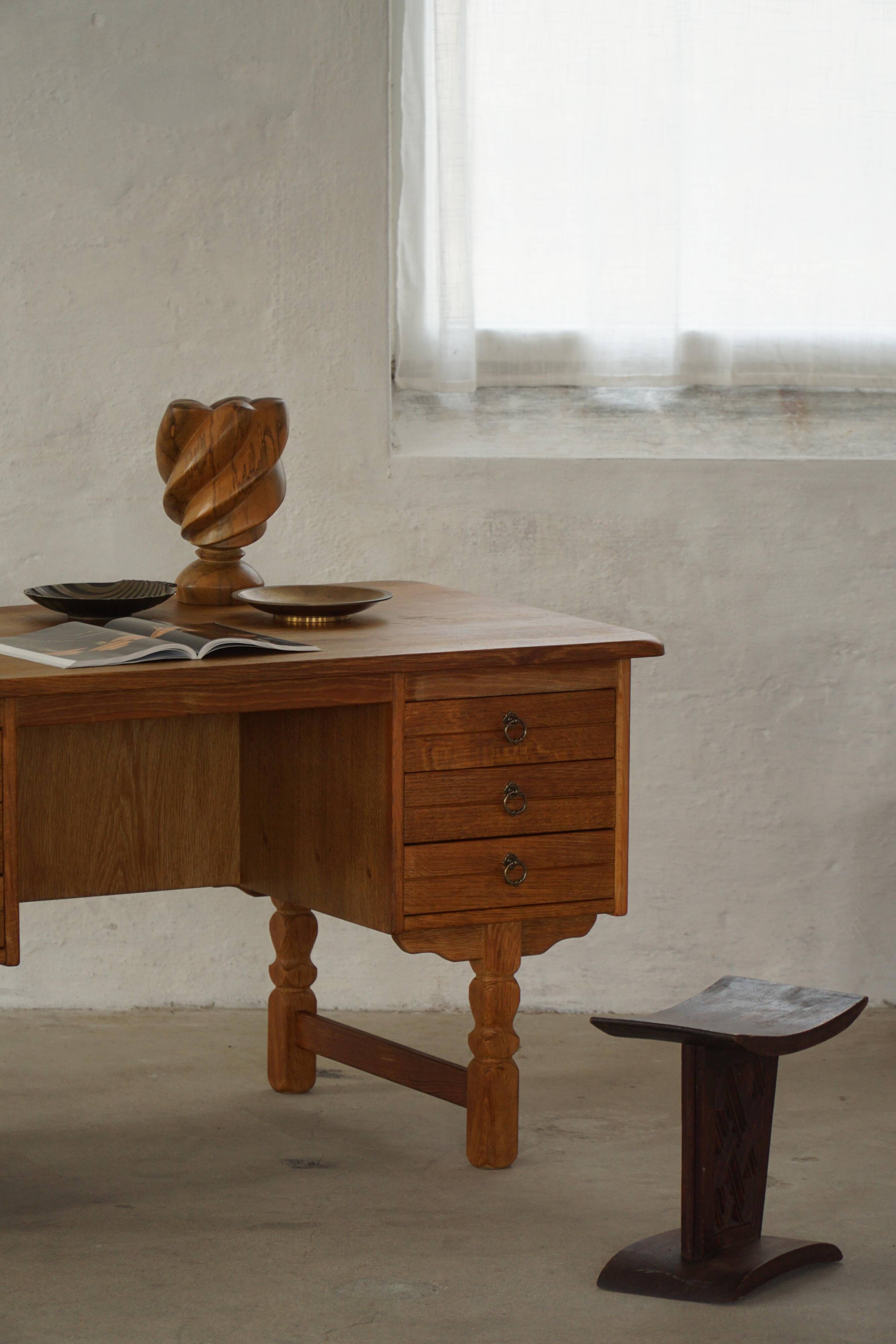 Free-standing desk in Oak by Henning Kjærnulf, Mid-century Danish Modern, 1950s.
