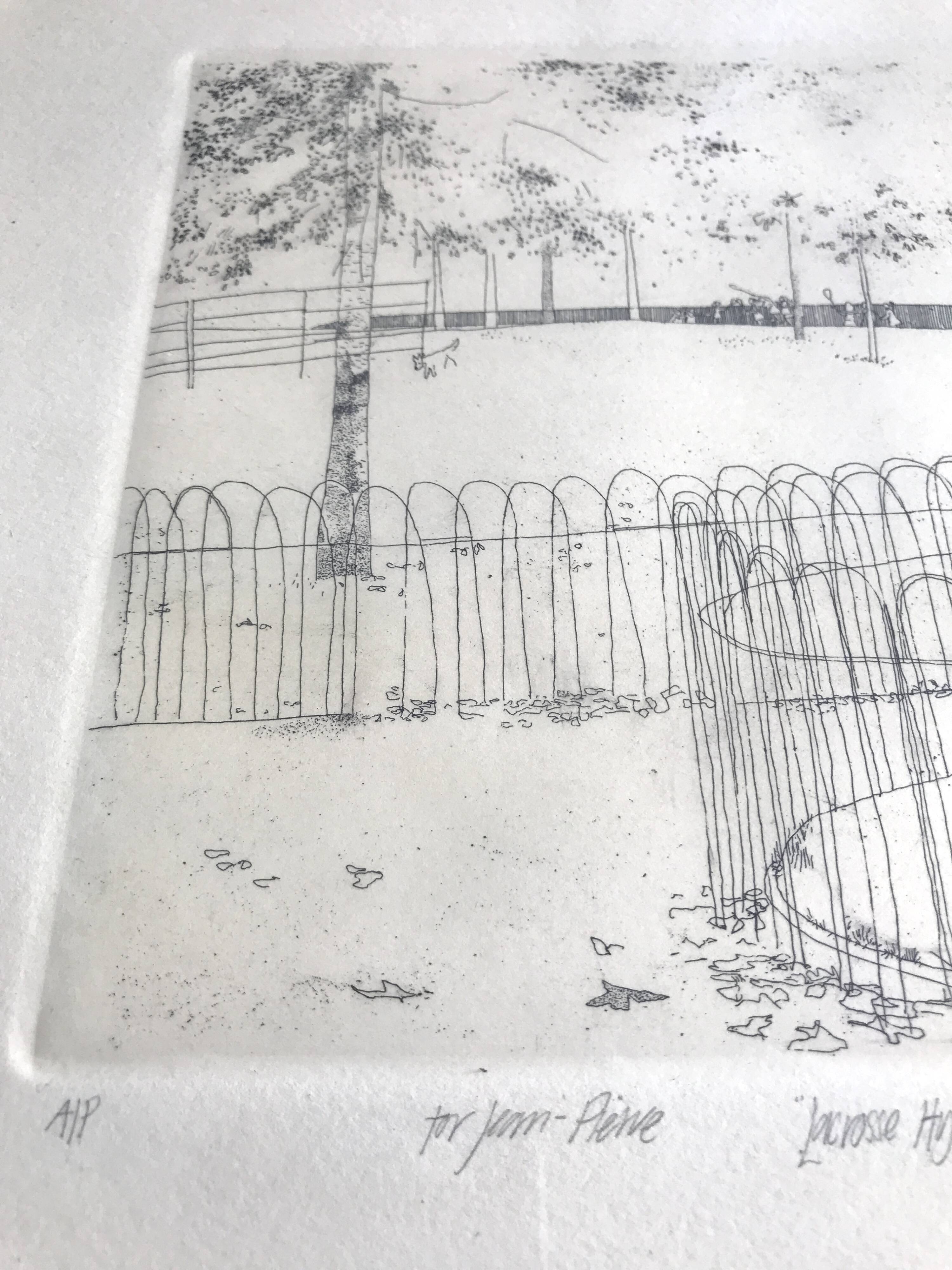 Peter stevenson, lacrosse hyde park, 1972. etching signed in pencil