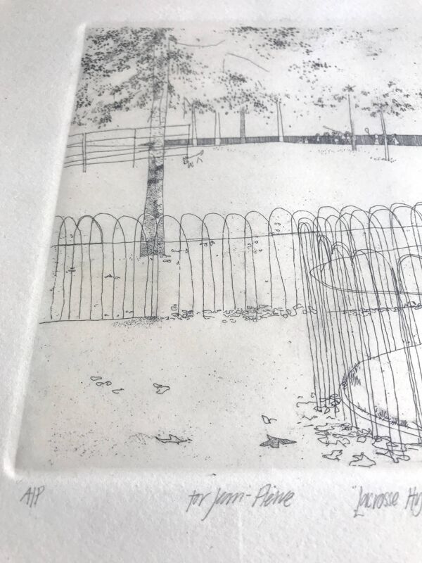 Peter stevenson, lacrosse hyde park, 1972. eau-forte signée au crayon