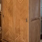 Armoire penderie vintage en chêne brut - portes coulissantes
