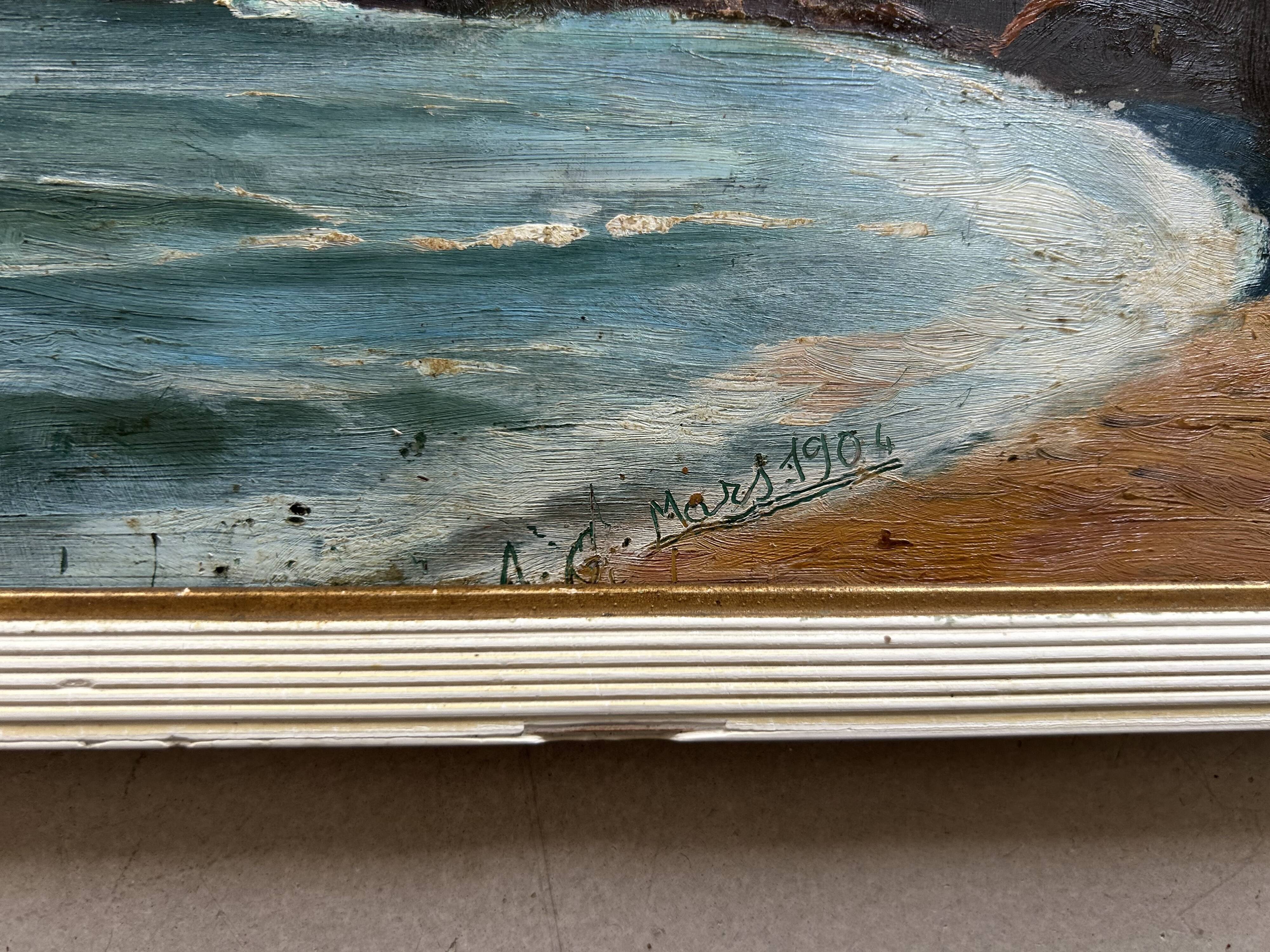 Oil on cardboard signed, dated 1904.