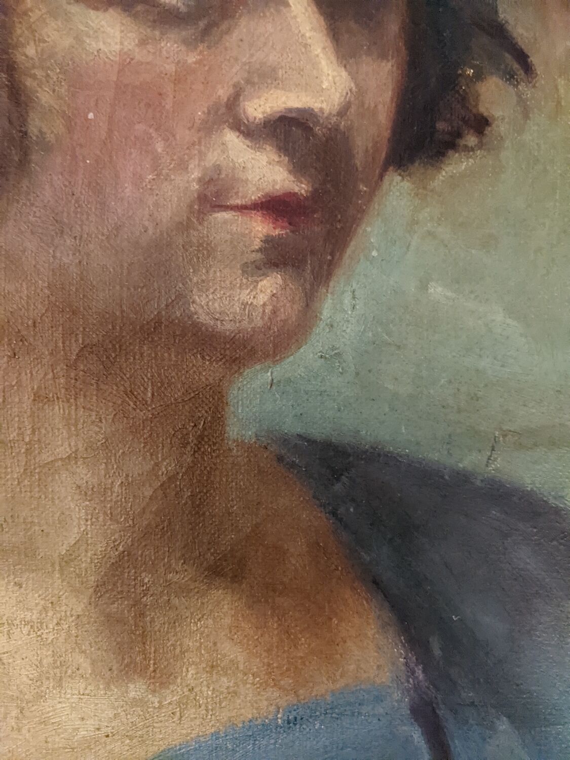 Oil on canvas portrait, vintage, bohemian countryside decoration.