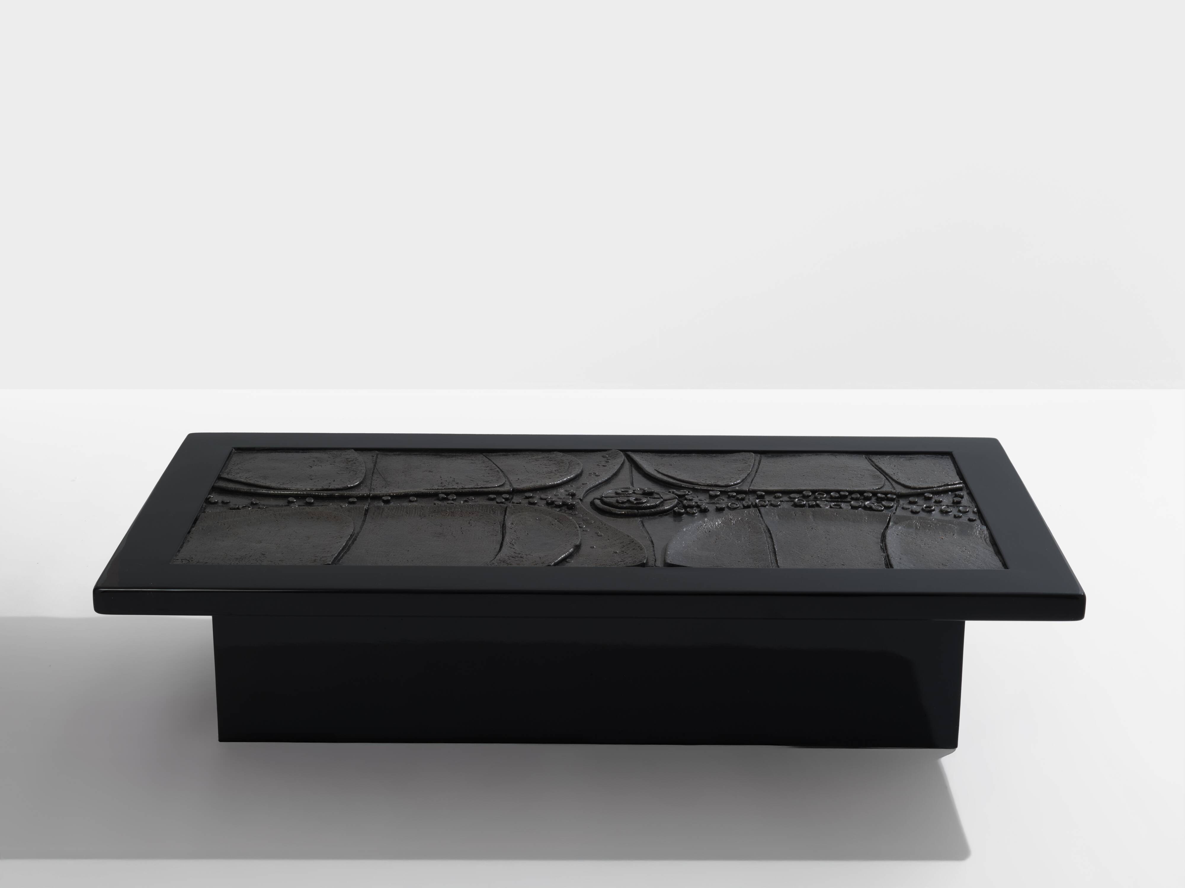 Brutalist Belgian ceramic lacquer coffee table Erik Deforce 1977