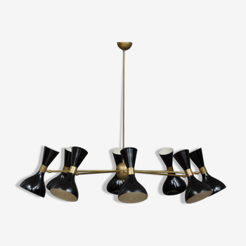 Italian chandelier with black diabolo shades