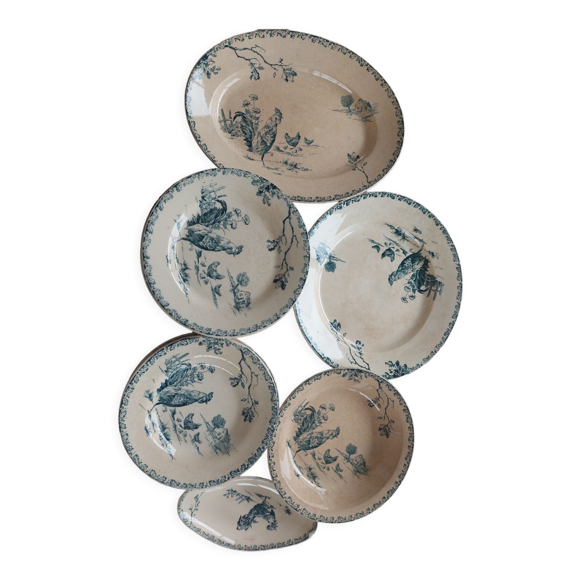 Terre de Fer Gien model Coqs set