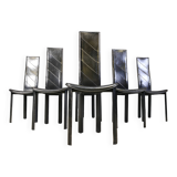 Chaises de salle à manger vintage en cuir noir à dossier haut, lot de 6, années 1980