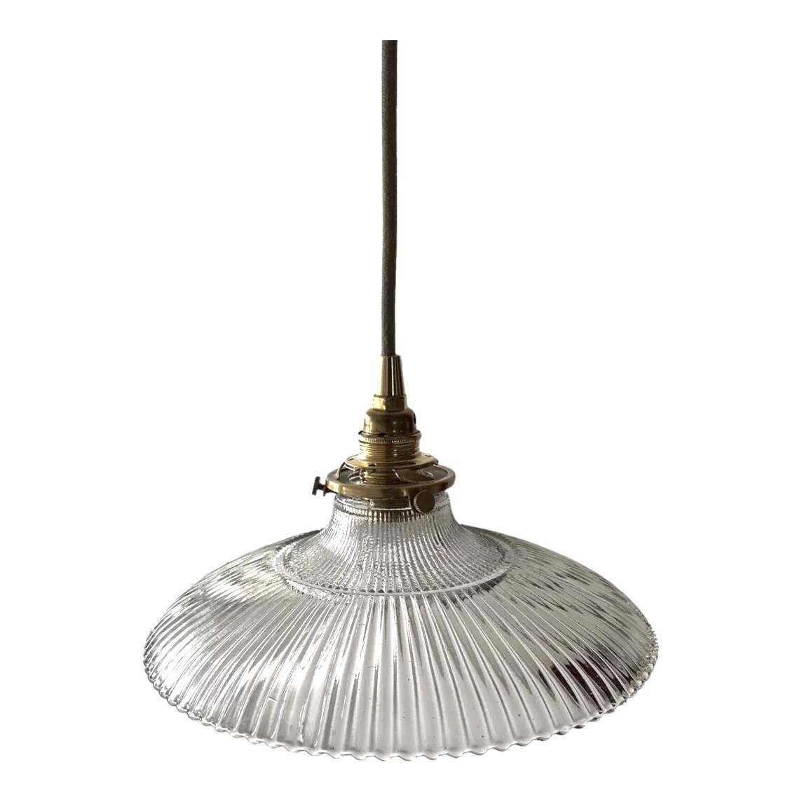 Vintage holophane glass pendant light