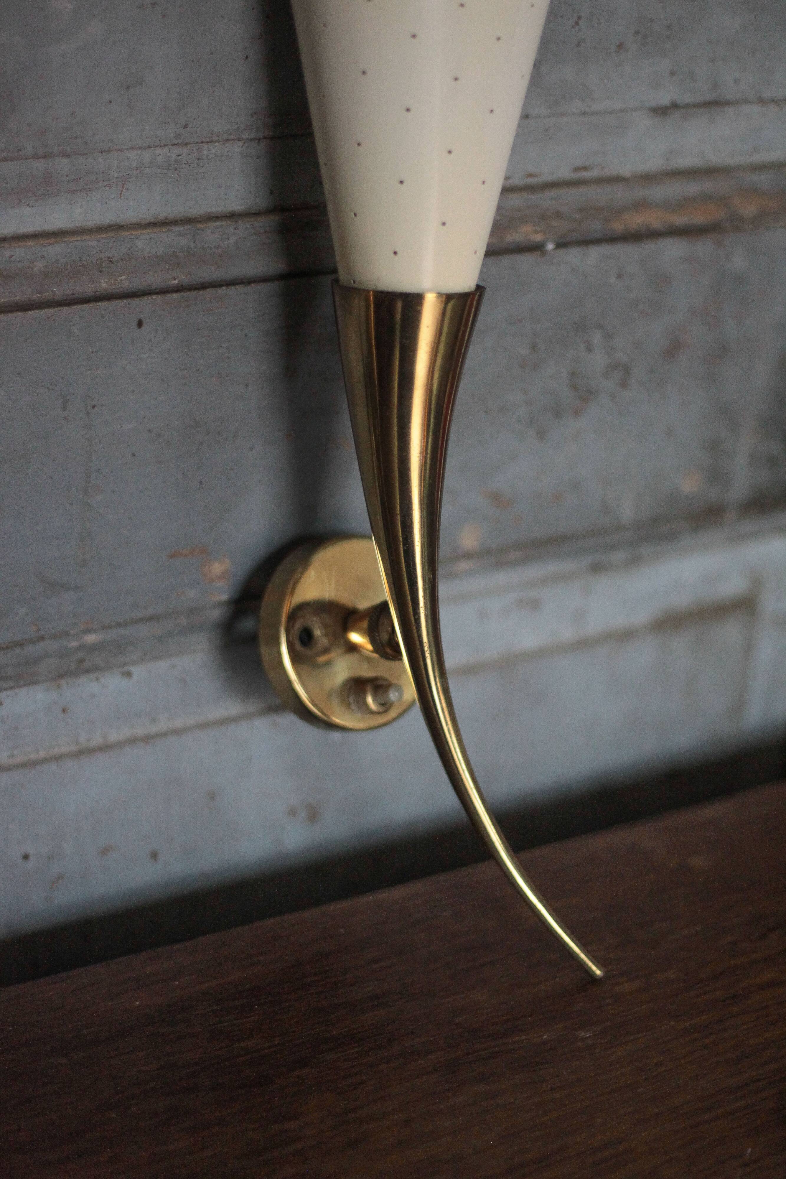 Pair of brass and perforated metal wall lights, wall sconce, decorative