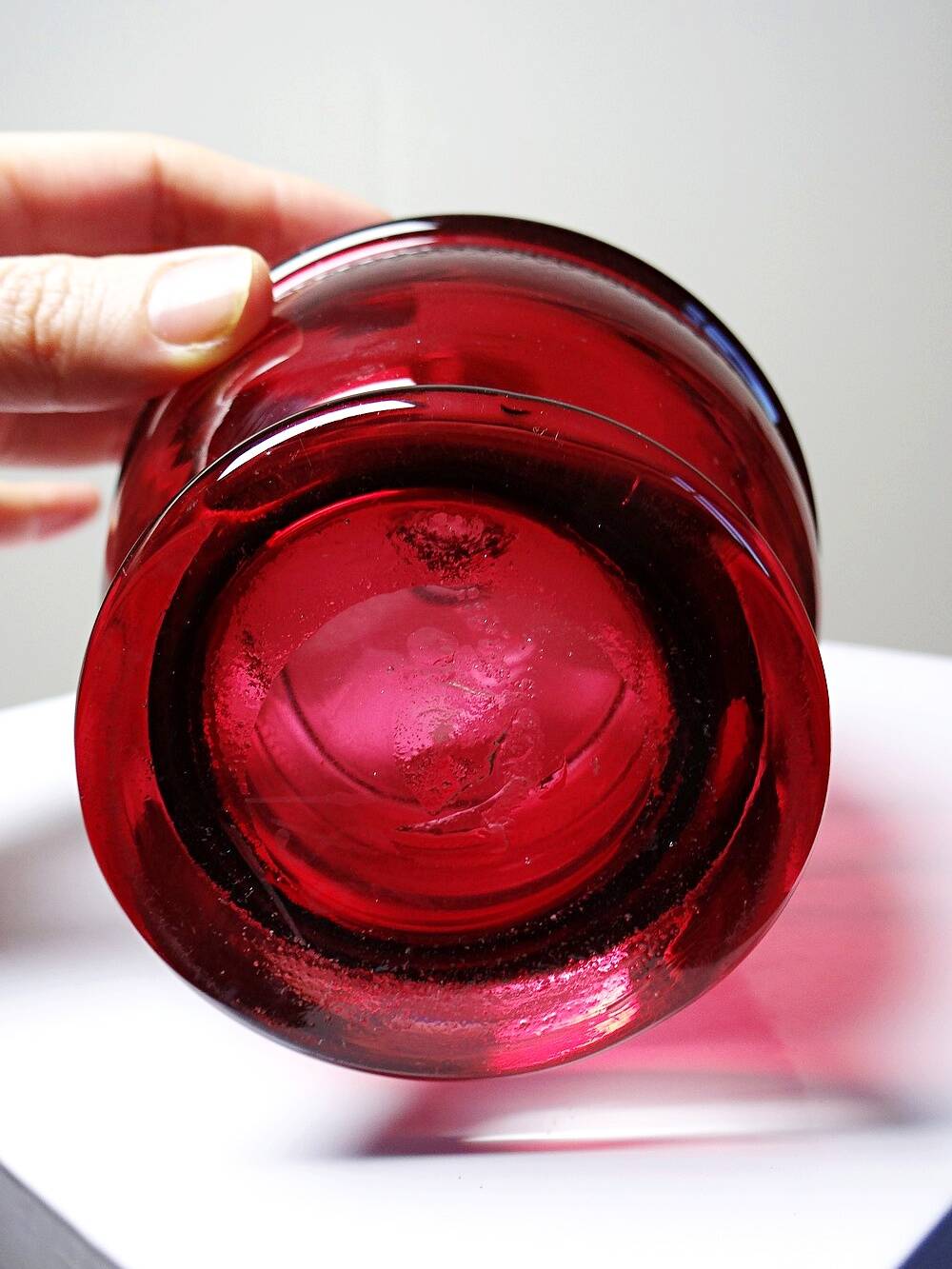 Small carafe, glass/crystal, antique ruby glass, engraved, 19th-20th century.