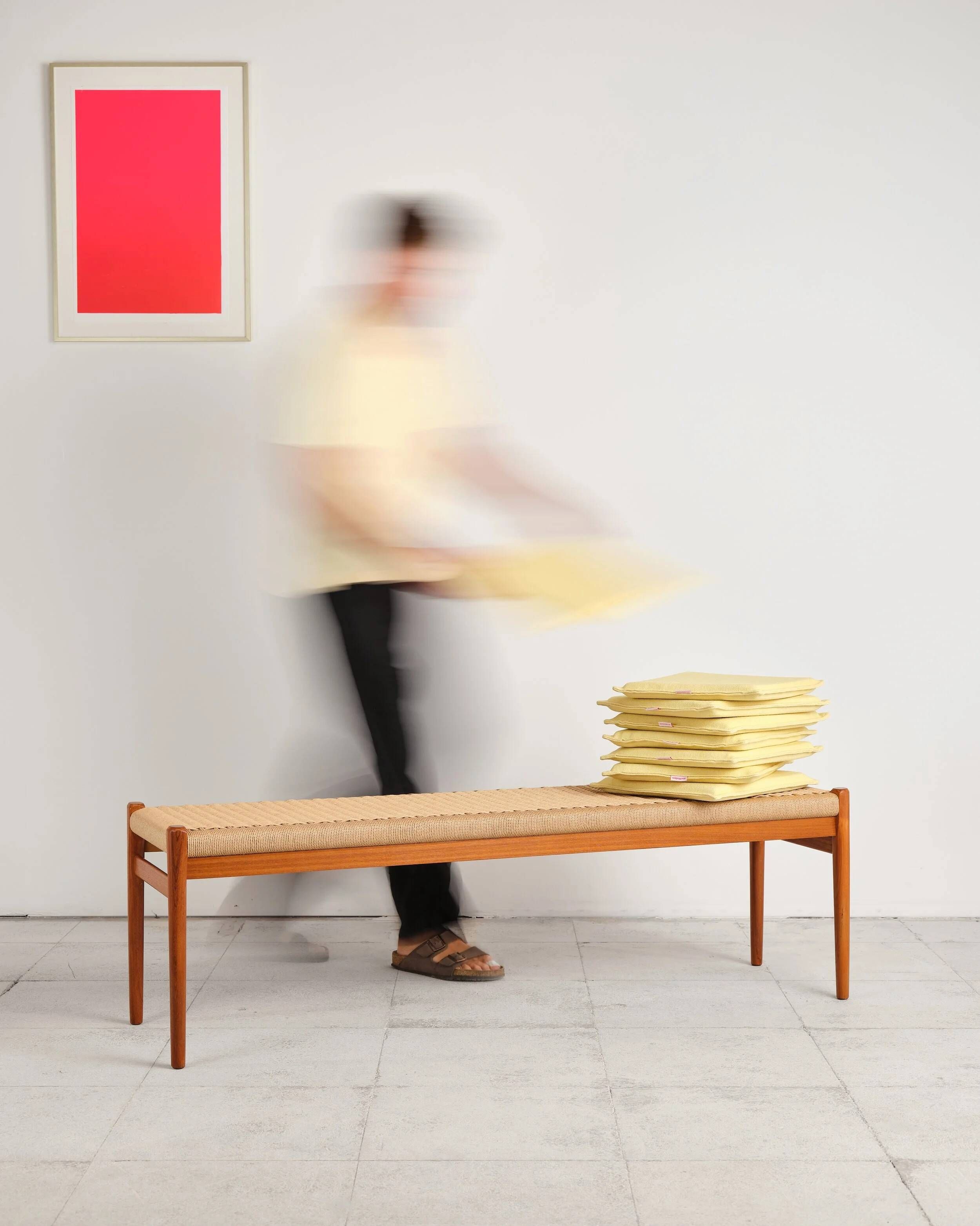 Large teak and rope bench by Niels O. Møller, Denmark, 1960s.