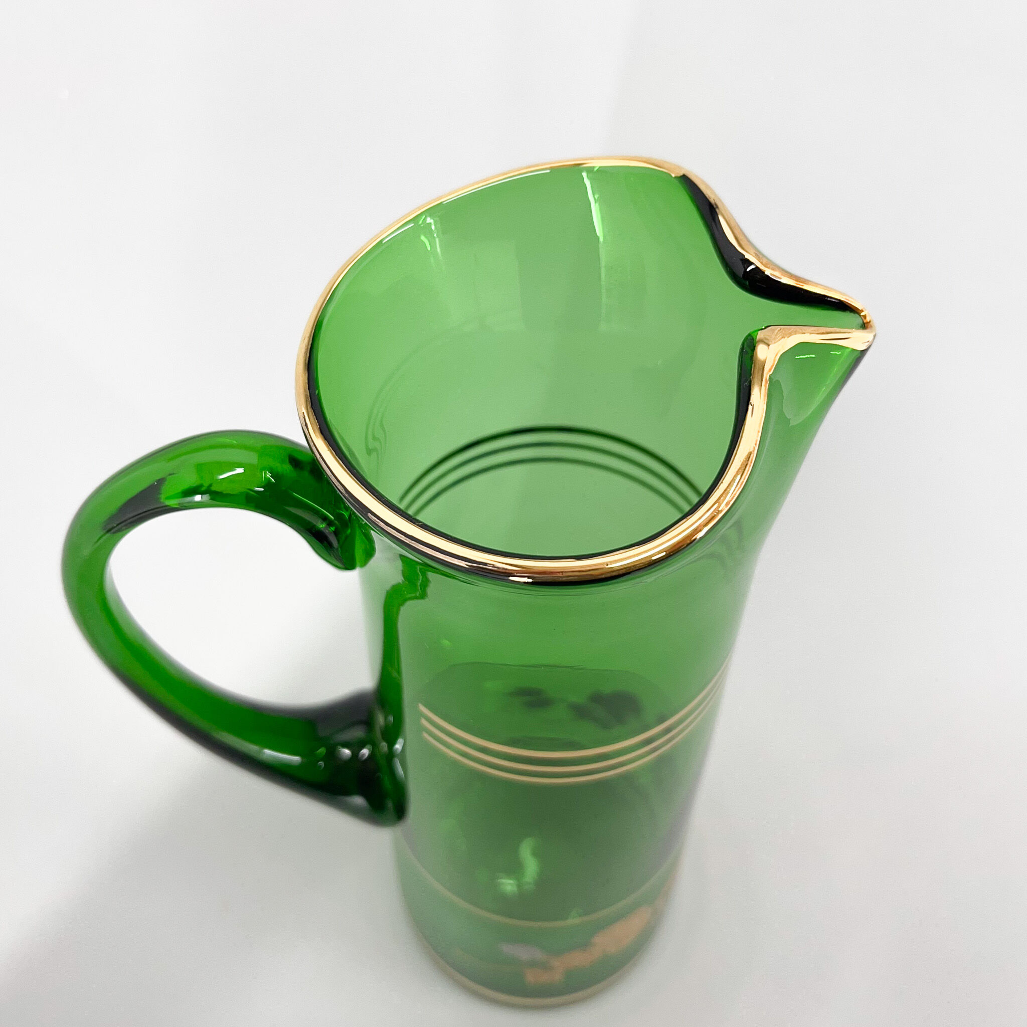 Cruche en verre vintage avec décor doré, tchécoslovaquie