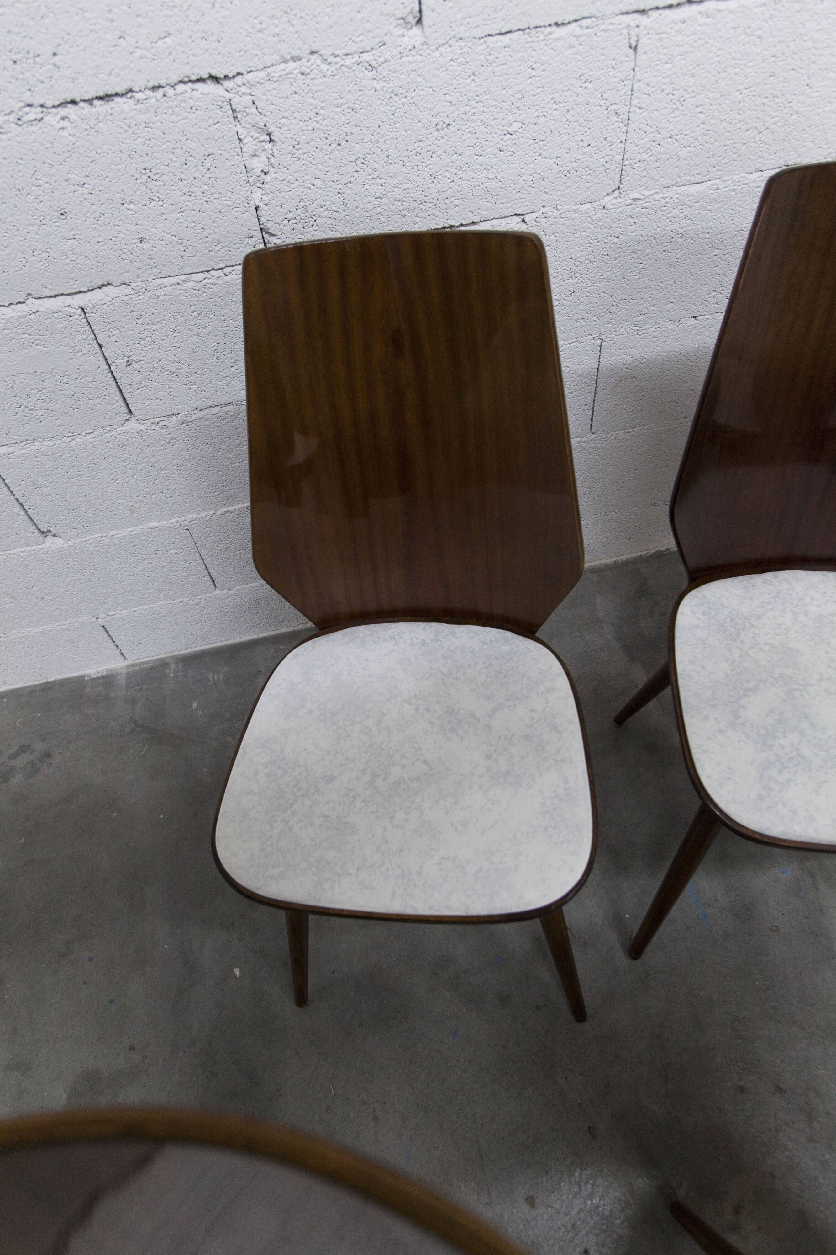 Set of 6 Baumann model 840 G2S chairs in varnished mahogany finish, 1963
