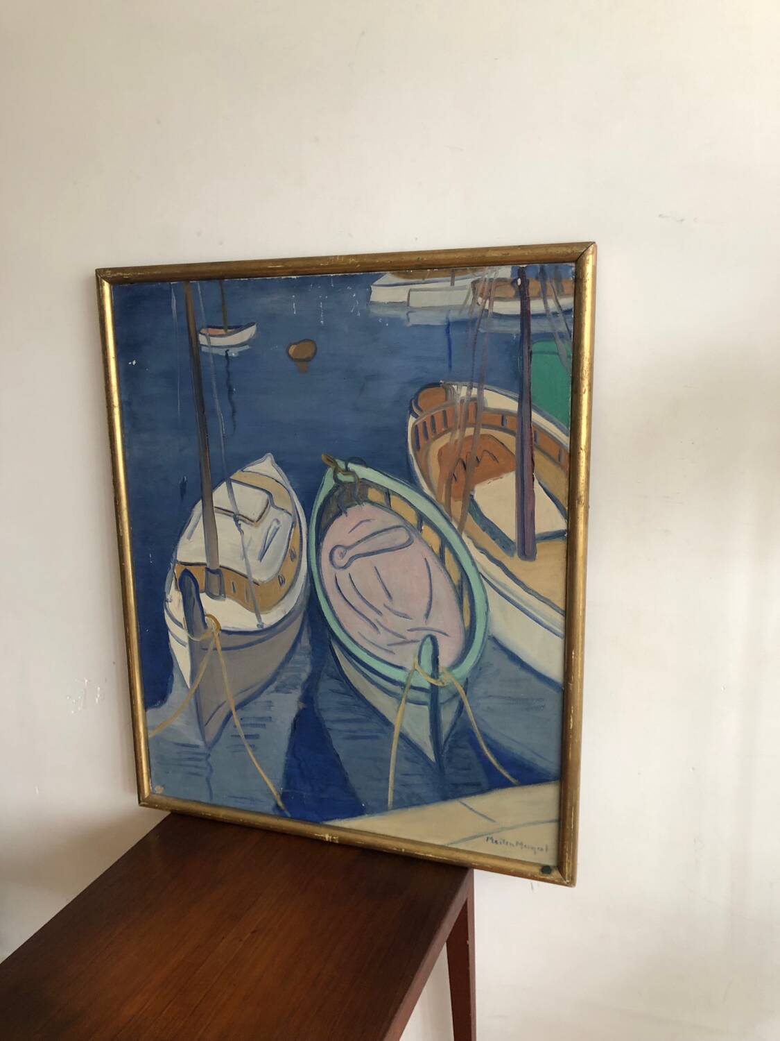 Huile sur toile vue de port Mangeol