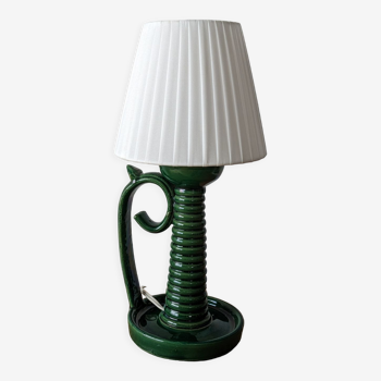 Green enameled ceramic table lamp 1950/1960