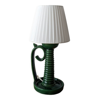 Green enameled ceramic table lamp 1950/1960
