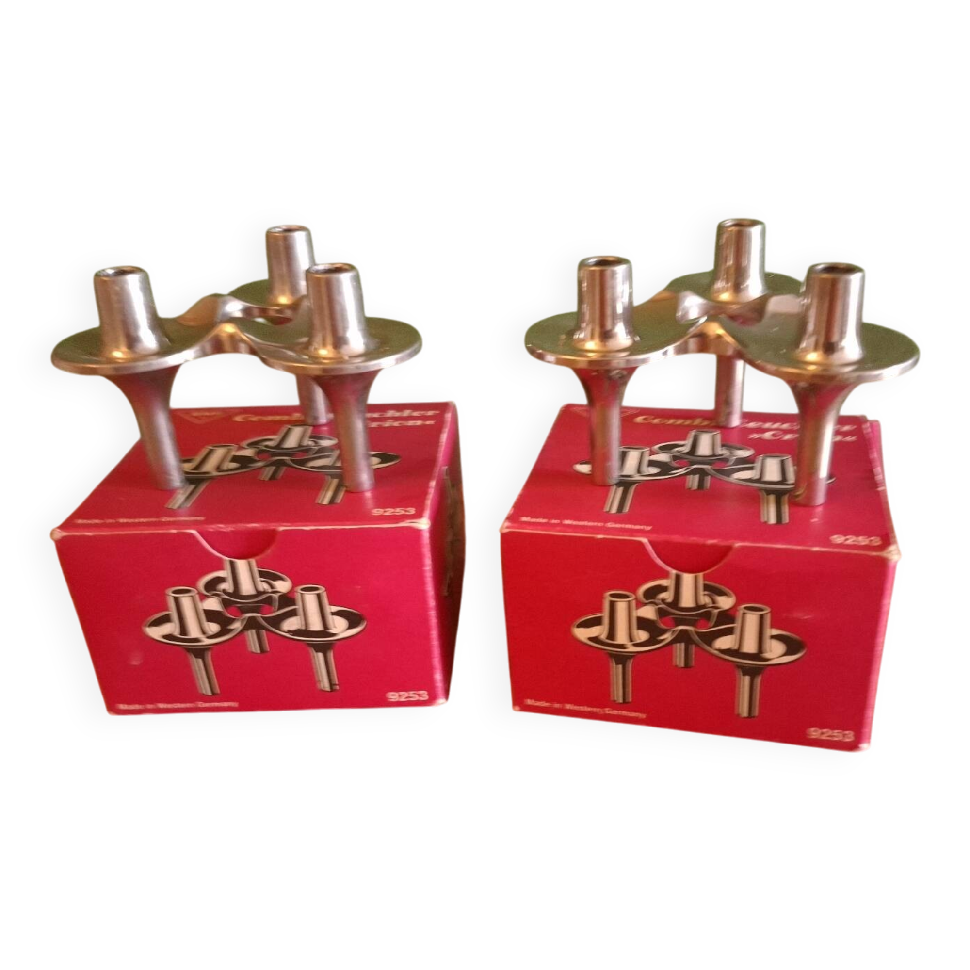 Two vintage BMF candlesticks in boxes.
