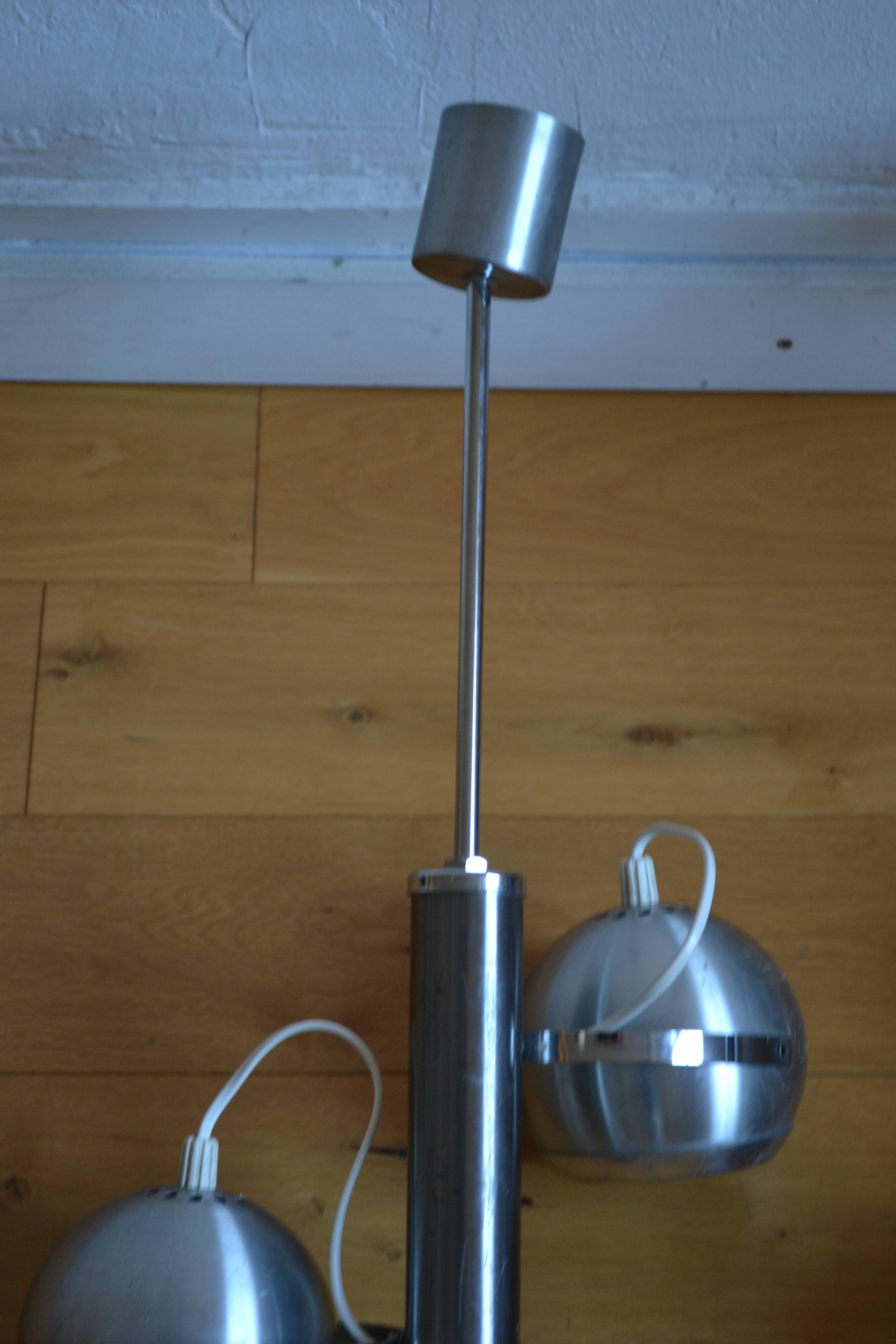 Pair of 70s space age eye ball chandeliers in brushed aluminum