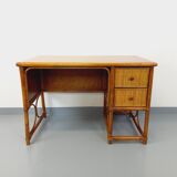 Vintage desk in rattan, woven rattan and wood, Maugrion style Roche-Bobois