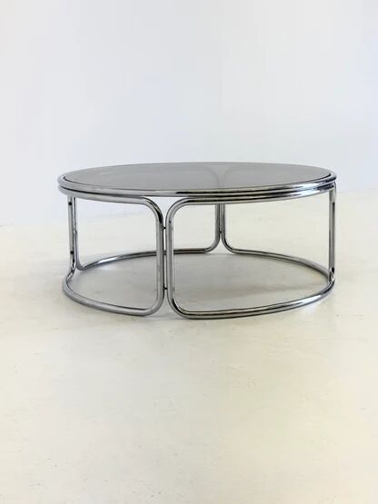 Space Age Coffee Table with Smoked Glass and Chrome