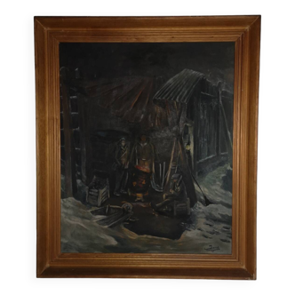 Painting signed jame atelier a guercin lille fives nord early 20th