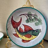 Decorative deep plate signed Vallauris – Handmade – Fish motif or
