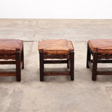 Brazilian Brutalist footstools with patchwork leather, 1960