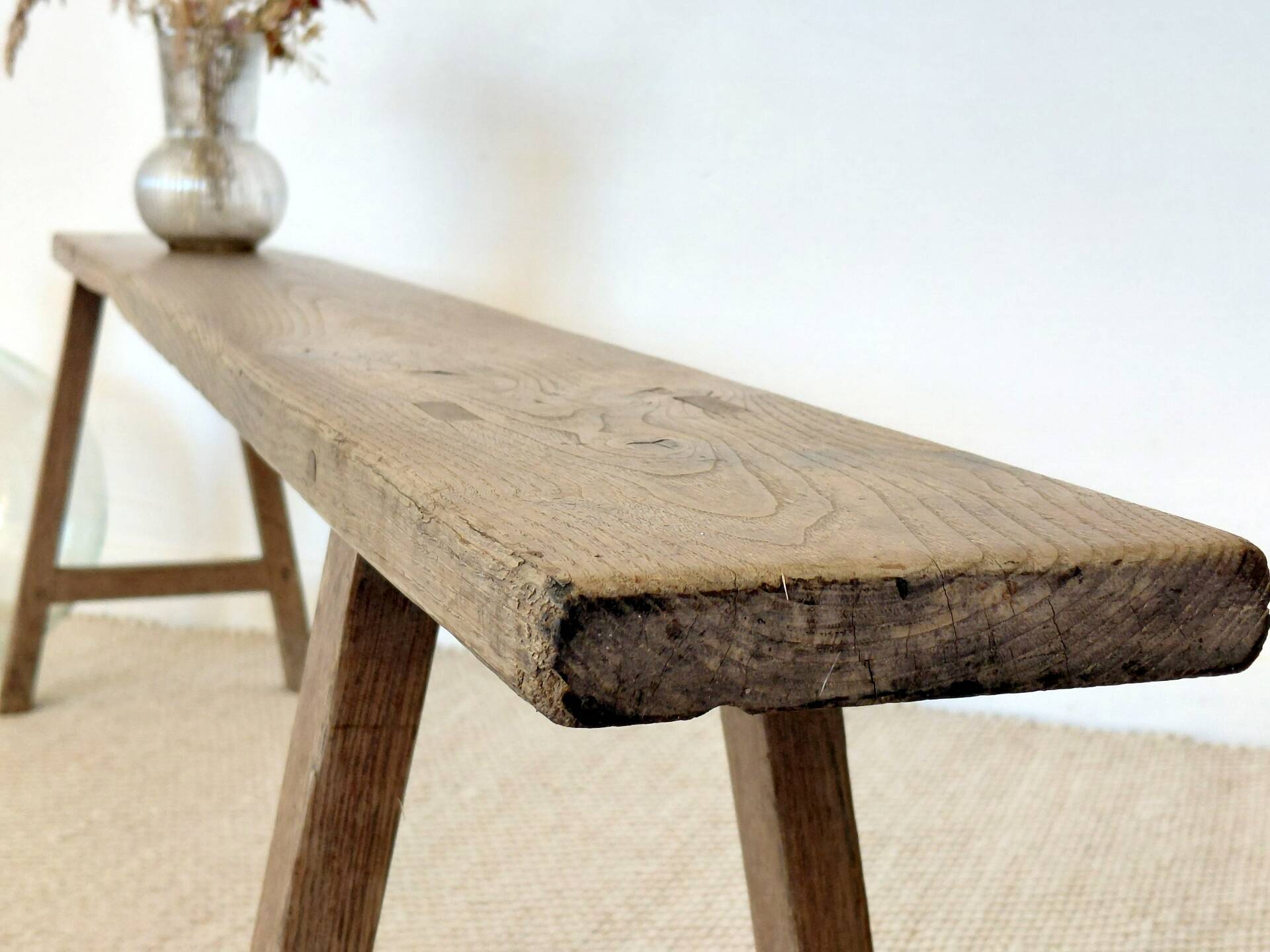 Large raw workshop bench with dowels - wabi-sabi spirit 175 cm