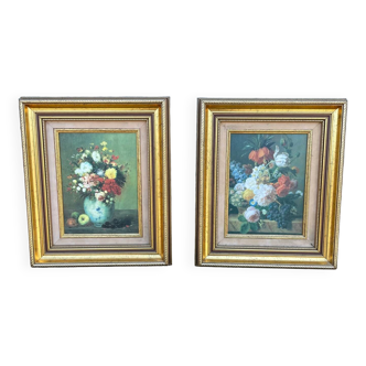 2 Paintings Bouquet of flowers in vase signs