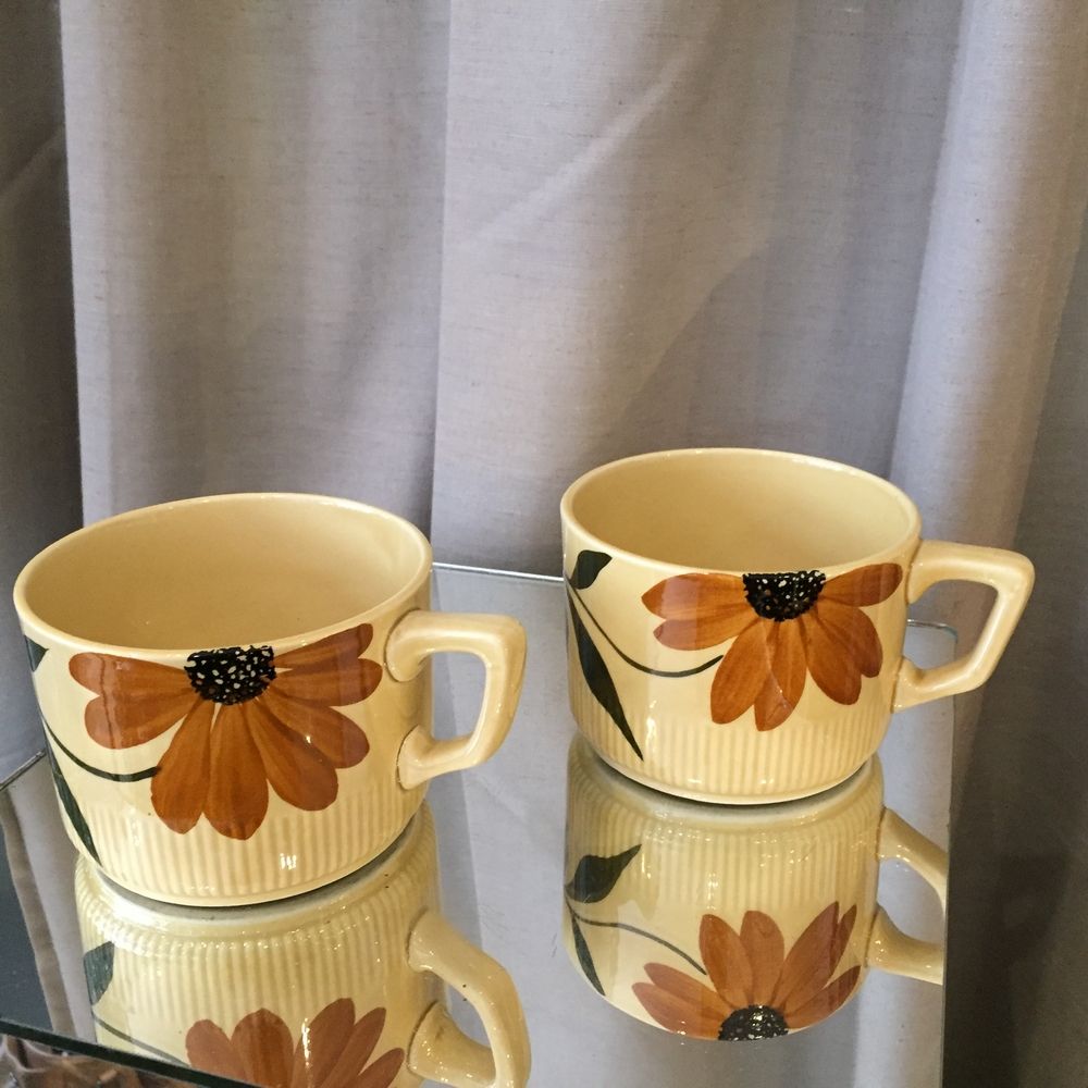 Duo of cups and under cups a chocolat or the vintage gien fleurs