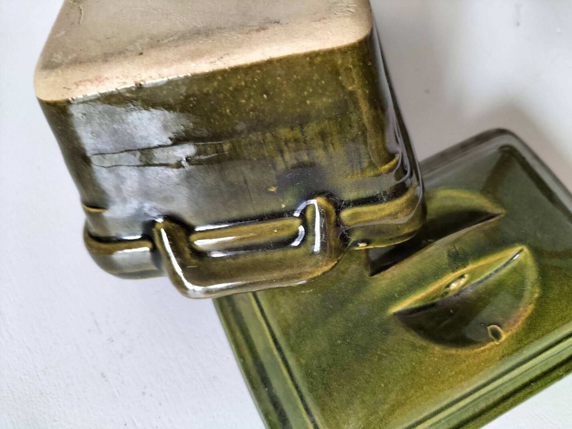 Small terrine in olive green glazed earthenware