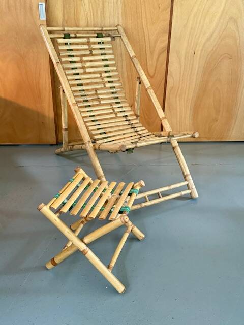 Bamboo deckchair and footrest from the 70s