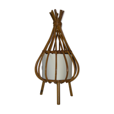 Lampe tripode rotin des années 50