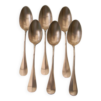 Set of 6 silver metal dessert spoons.