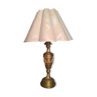 Louis XVI style bougeoir late 19th century gold metal transformed into lamp foot- with embroidered day offal