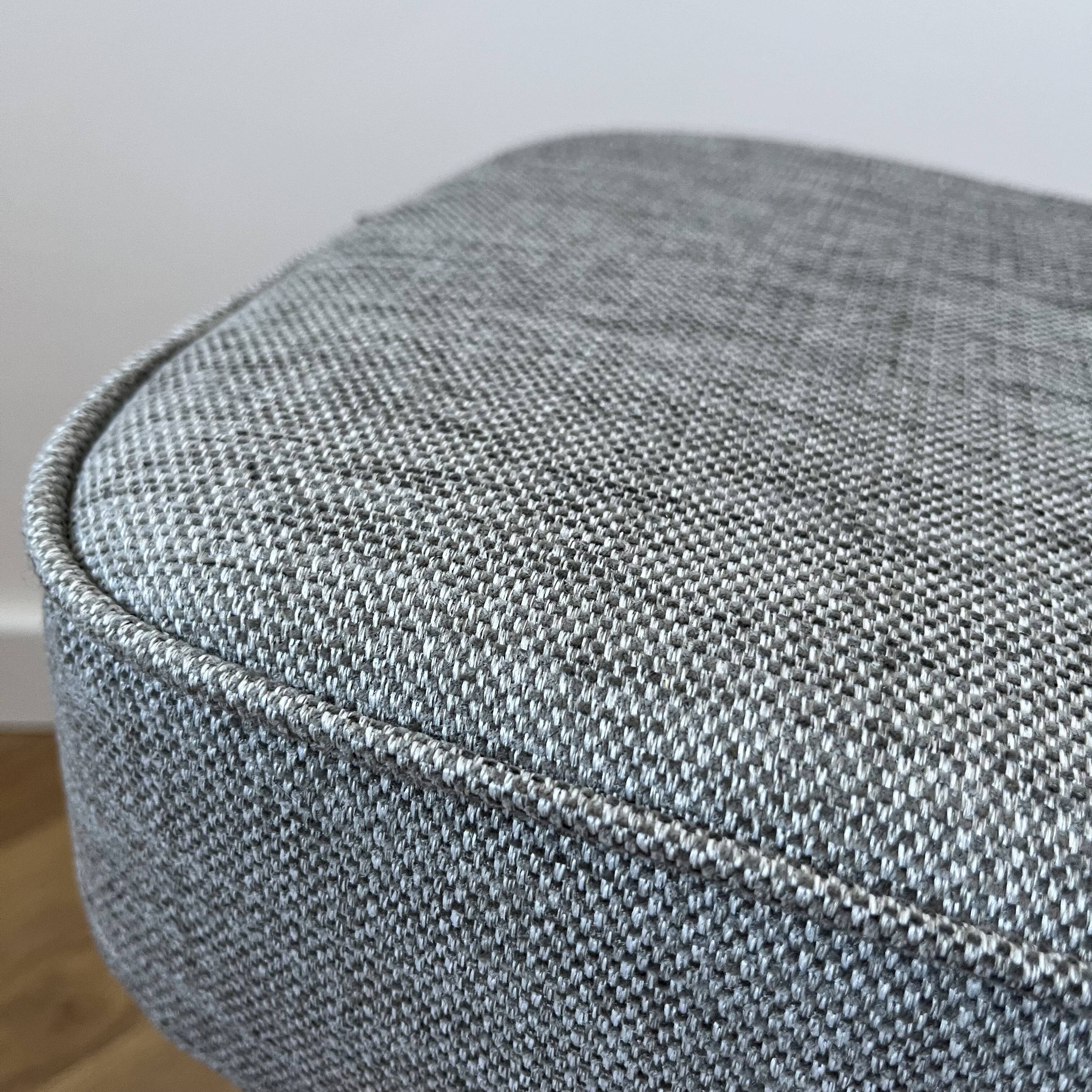 Vintage Footstool: Mid Century Modern Grey Fabric and Wood Legs