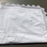 MC embroidered pillowcase with flower detailing and crocheted edge