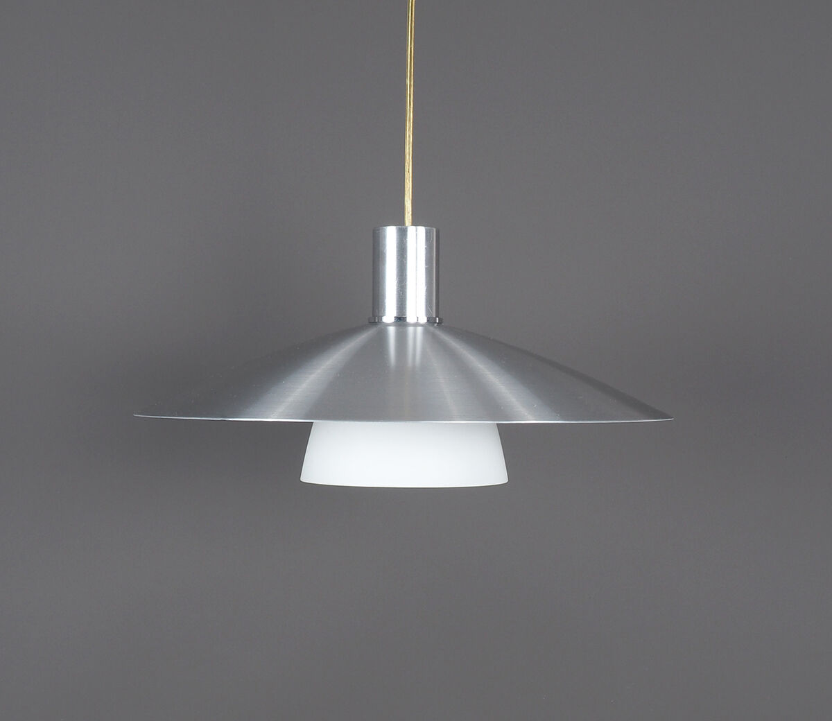 Danish design metal hanging lamp with milk glass, 1980s