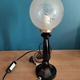 Lampe chevet salon base noire globe verre sablé esprit vintage dp 0222f081